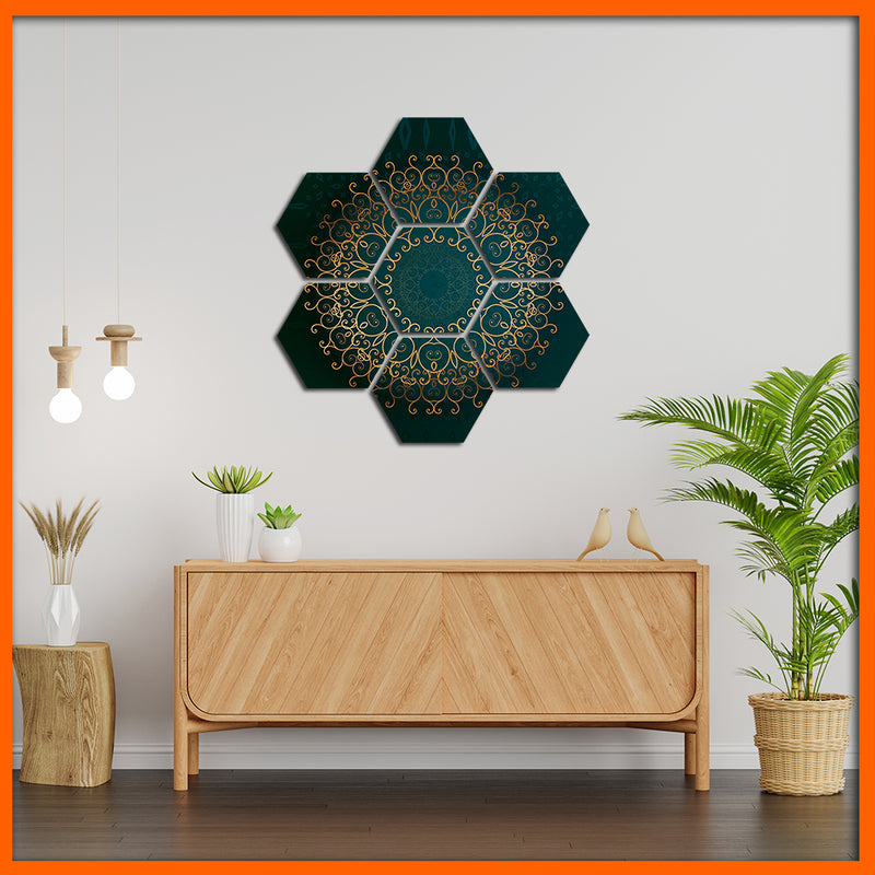 Creative Mandala Hexagonal Canvas Wall Painting - 7pcs