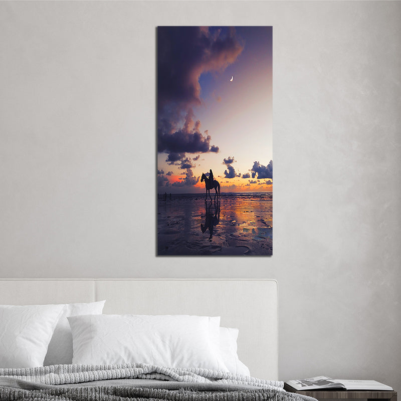 Horse Rider In Beach Canvas Wall Painting