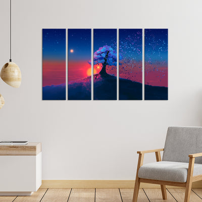 Abstract Tree Modern Art  Canvas Wall Painting - With 5 Panel