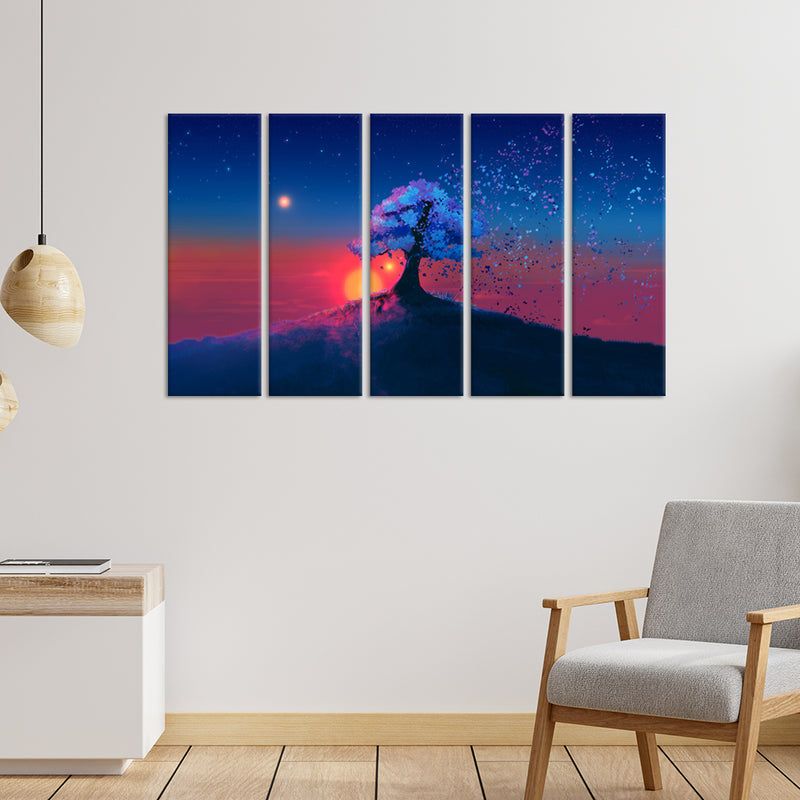 Abstract Tree Modern Art  Canvas Wall Painting - With 5 Panel