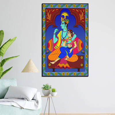 Madhubani Pattern Radha Krishna Floating Frame Canvas Wall Painting