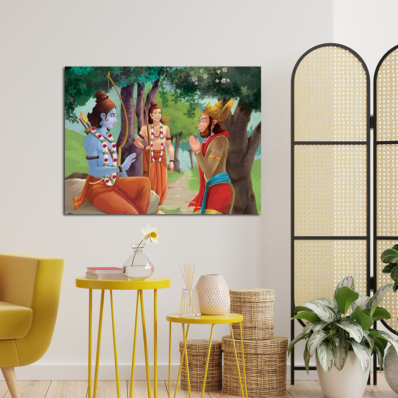Lord Ram, Lakshman, & Hanuman Canvas Wall Painting