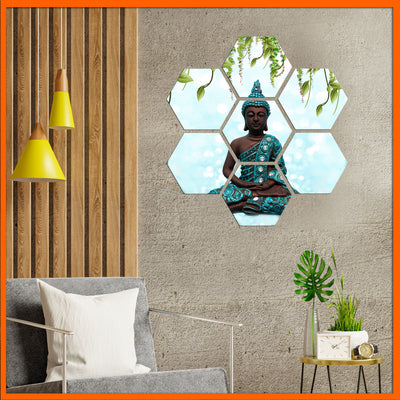 Buddha Statue Hexagonal Canvas Wall Painting