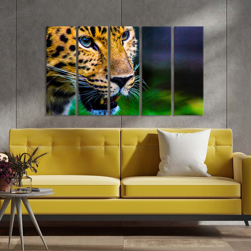 Jaguar Canvas Wall Painting - With 5 Panel