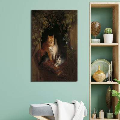 Cute Cat Family Canvas Wall Painting