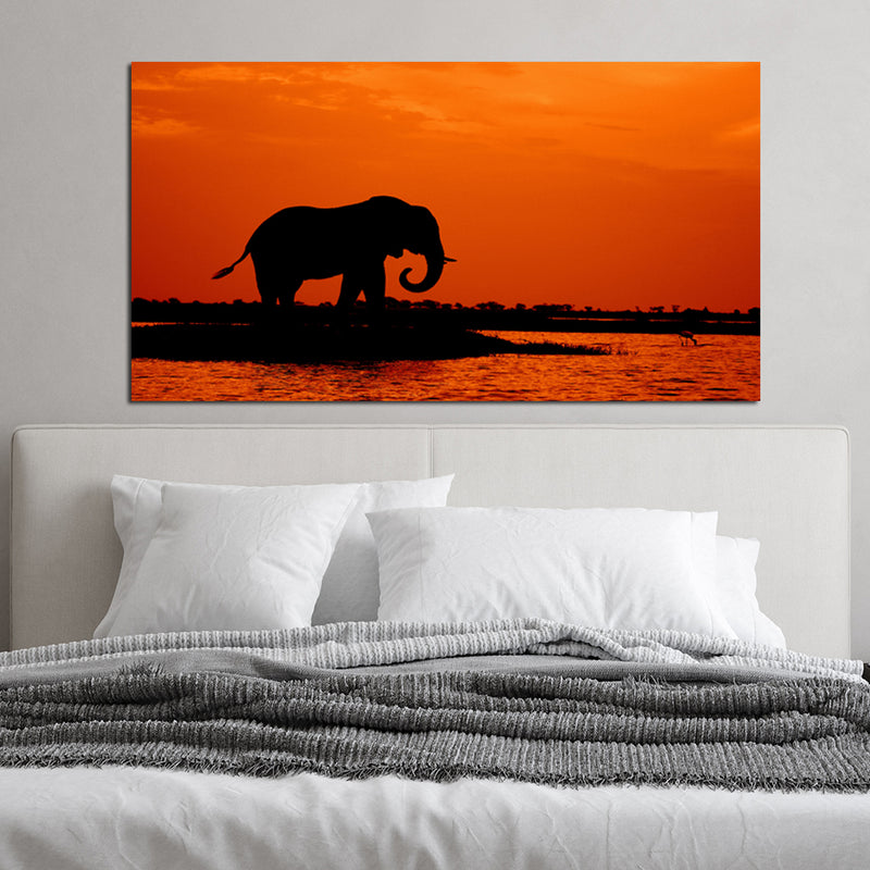 Elephant During Sunset Canvas Wall Painting