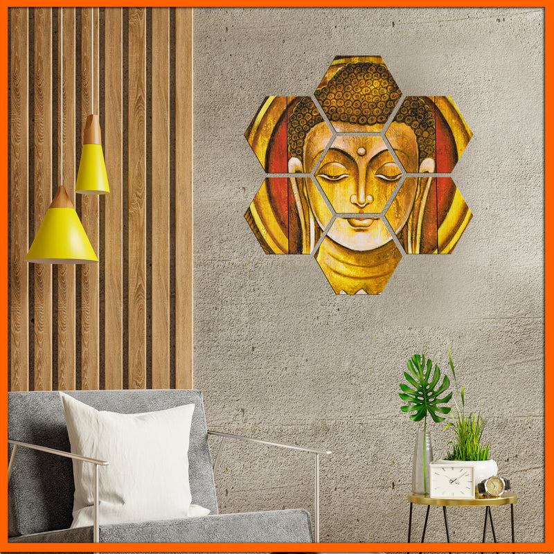 Golden Buddha Hexagonal Canvas Wall Painting
