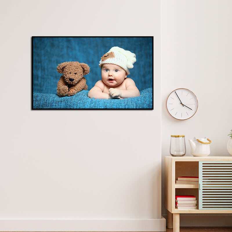Cute Baby With Teddy Canvas Floating Frame Wall Painting