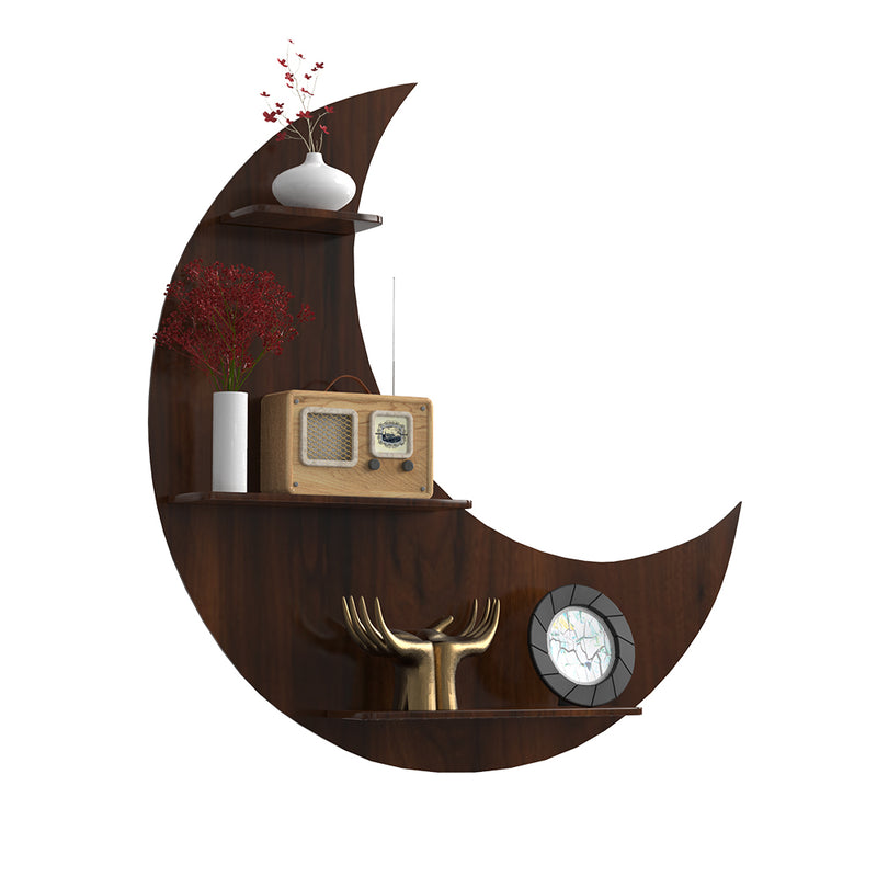 Half Moon Shape Wood Wall Shelf/ Book Shelf/  Walnut Wood