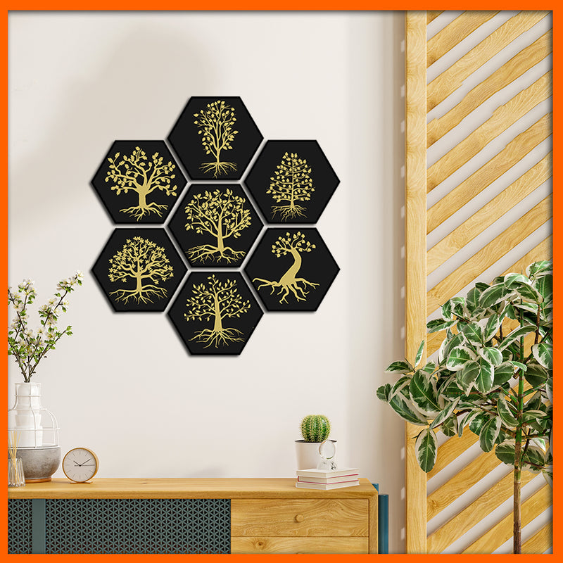 Beautiful Trees Hexagonal Canvas Wall Painting - 7pcs