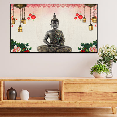 Buddha With Decorative Background Floating Frame Canvas Wall Painting