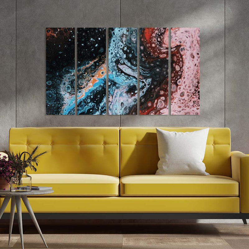 Fluid Abstract Canvas Wall Painting - With 5 Panel