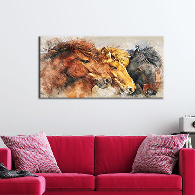 Colorful Three Horses Canvas Wall Painting