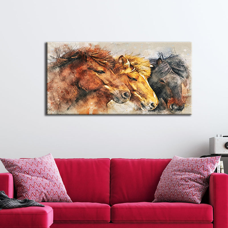 Colorful Three Horses Canvas Wall Painting