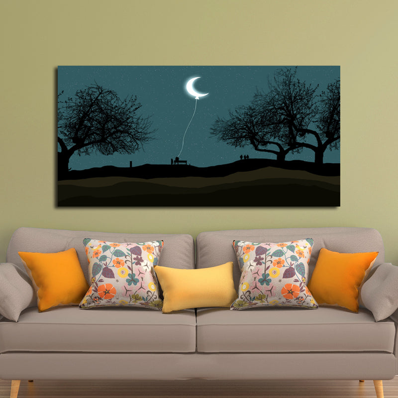 Moon Hanging With Rope Night Scenery Canvas Wall Painting