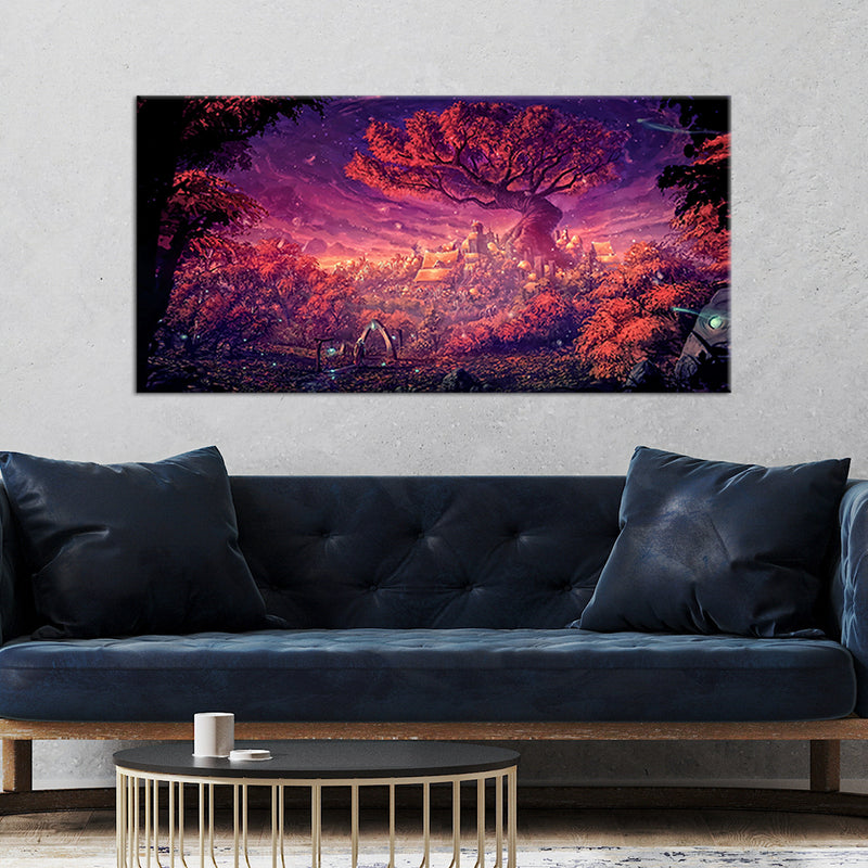 Midnight Tree With Light Scenery Canvas Wall Painting