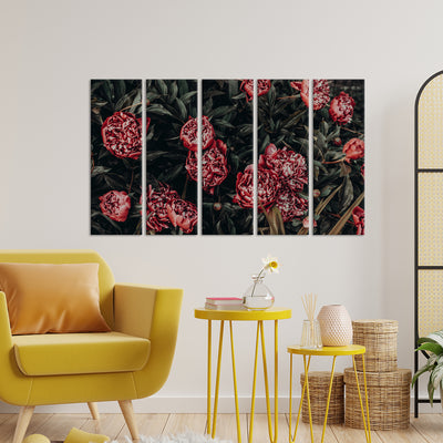 Abstract Red Flower Canvas Wall Painting - With 5 Panel