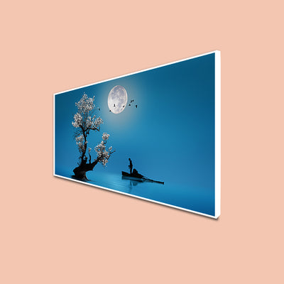Fishing Under The Moon Light Canvas Floating Frame Wall Painting