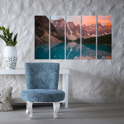 Mountain River View Canvas Wall Painting - With 5 Panel