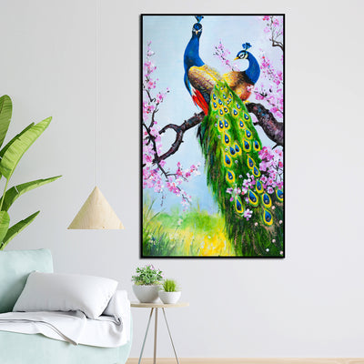 Couple of Peacock Birds Floating Canvas Wall Painting
