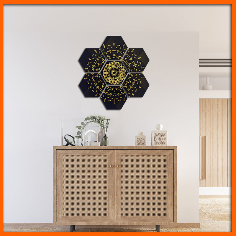 Mandala Print Flower Hexagonal Canvas Wall Painting - 7pcs