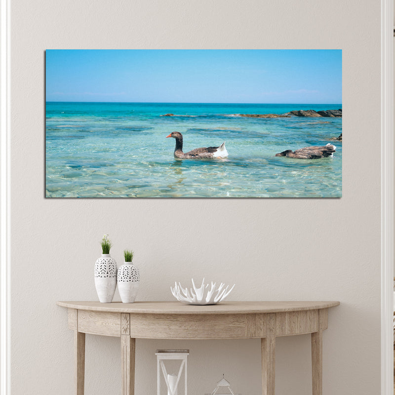 Duck In Water Canvas Wall Painting
