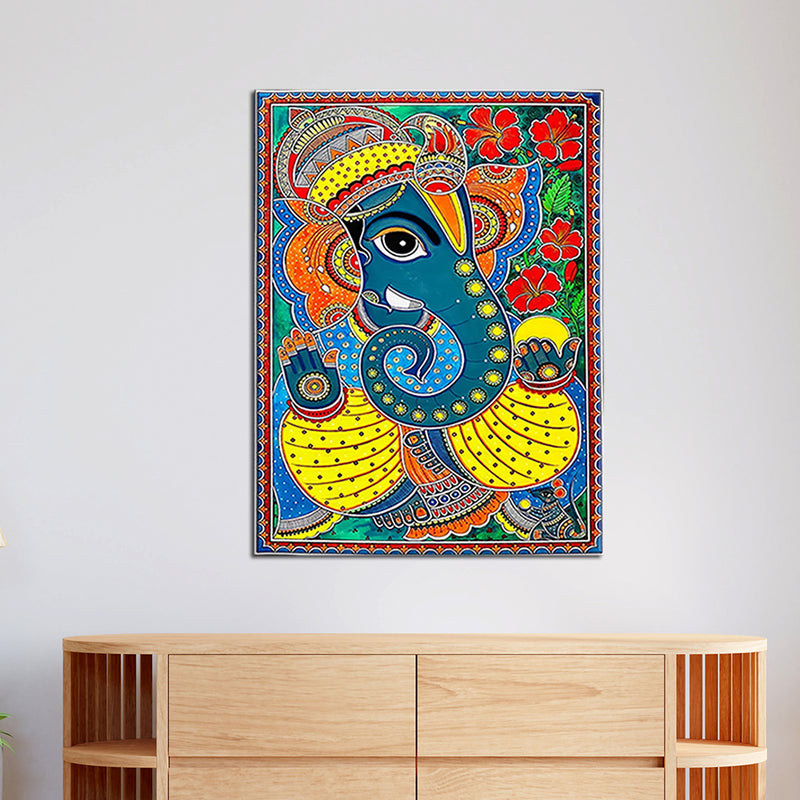 Lord Ganesha Madhubani On Canvas Wall Painting