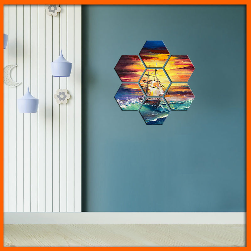 Boat Abstract Art Hexagonal Canvas Wall Painting