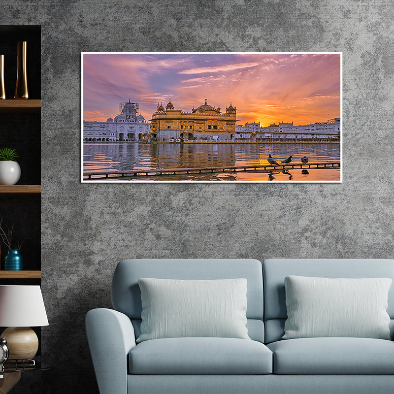 Golden Temple Sunset View Canvas Floating Frame Wall Painting