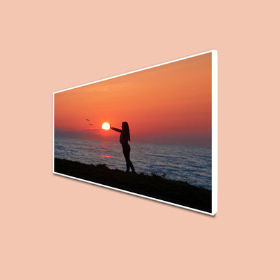 Girl Touching The Sun Canvas Floating Frame Wall Painting