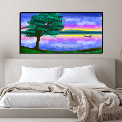 Abstract River Scenery View Canvas Floating Frame Wall Painting