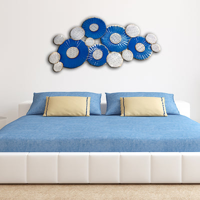 Blue Flower and White Leaf Design  Large Metal Wall Art