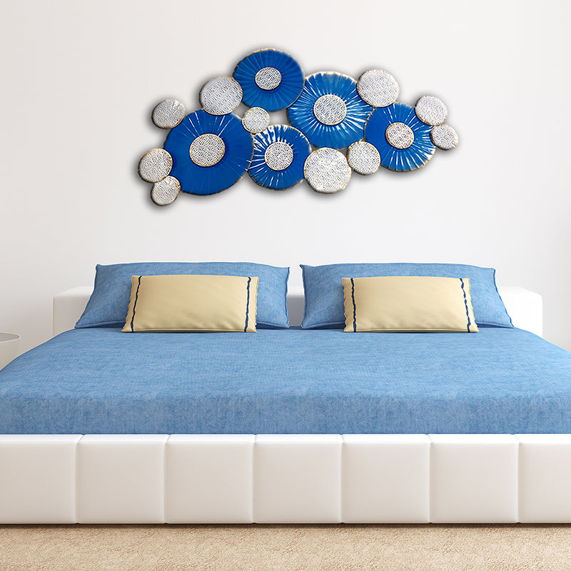 Blue Flower and White Leaf Design  Large Metal Wall Art
