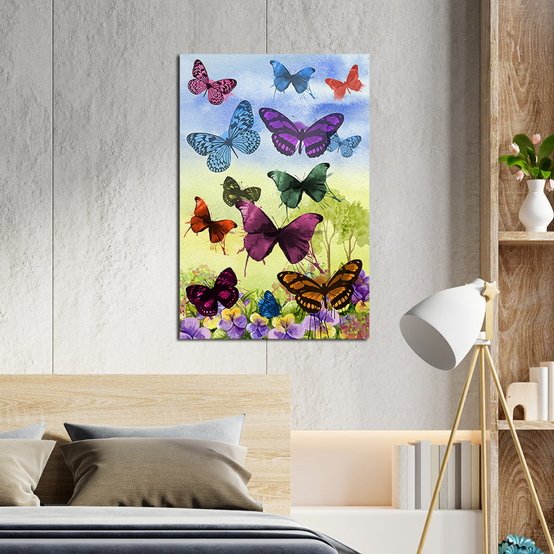 Abstract Painting of Butterflies on Flowers Canvas Wall Painting