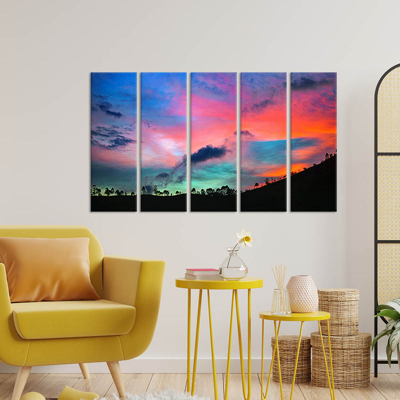 Colourful Weather Canvas  Wall Painting - With 5 Panel