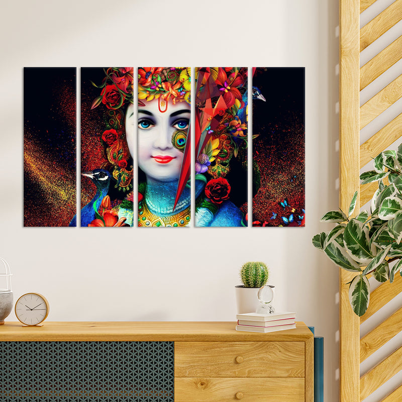 Lord Krishna Canvas Wall Painting - With 5 Panel