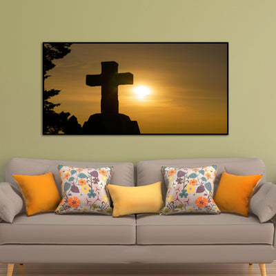 Cross In Sunset Canvas Floating Frame Wall Painting