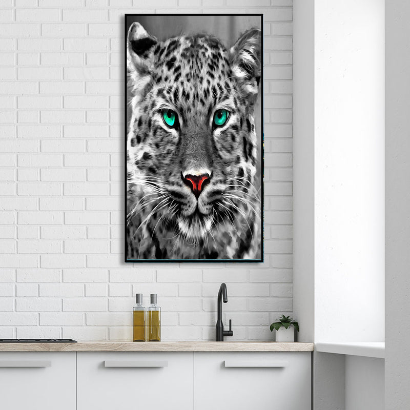 Black & White Jaguar Floating Frame Canvas Wall Painting