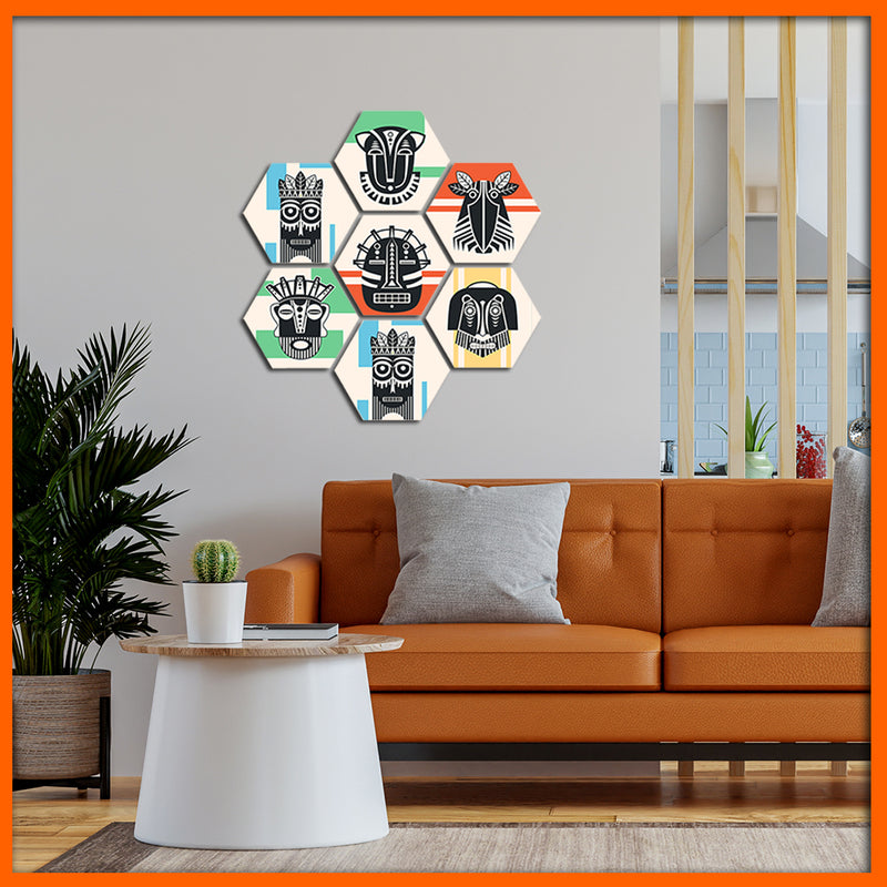 Contemporary African Art Hexagonal Canvas Wall Painting - 7pcs