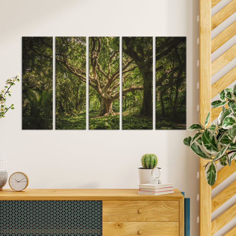 Dark Forest Canvas Wall Painting - With 5 Panel