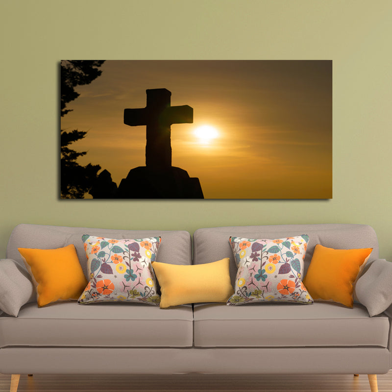 Cross In Sunset Canvas Wall Painting