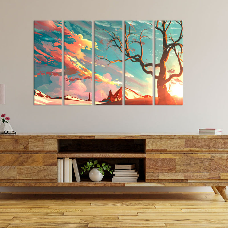Abstract Modern Art Canvas Wall Painting - With 5 Panel
