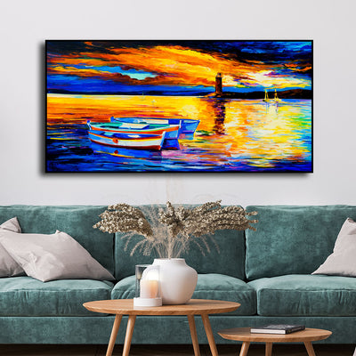 Beautiful Sunset View Floating Frame Canvas Wall Painting