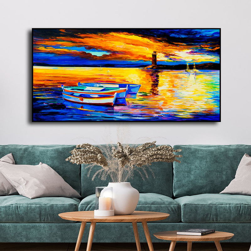 Beautiful Sunset View Floating Frame Canvas Wall Painting