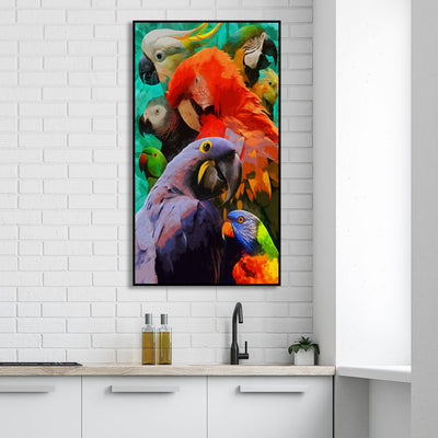 Colorful Artistic Parrots Floating Frame Canvas Wall Painting