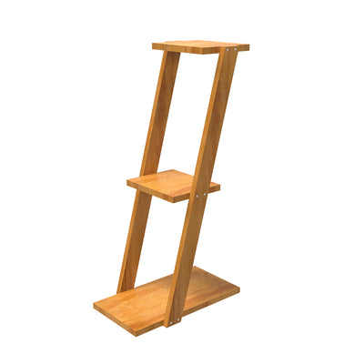 Oak Finish Wooden Large Three Planter Stand