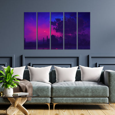 Abstract Painting Of Taj Mahal Canvas Wall Painting - With 5 Panel