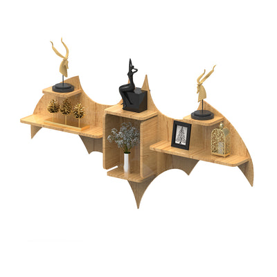DECORGLANCE Bat Shape Wood Wall Shelf | Book Shelf | Oak Finish
