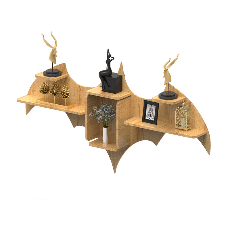 DECORGLANCE Bat Shape Wood Wall Shelf | Book Shelf | Oak Finish