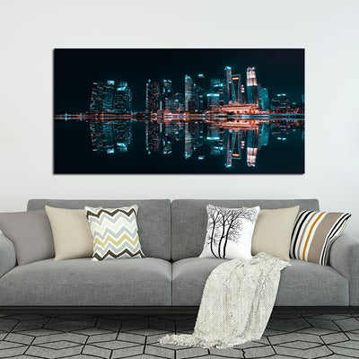 City Reflection At Night Canvas Wall Painting